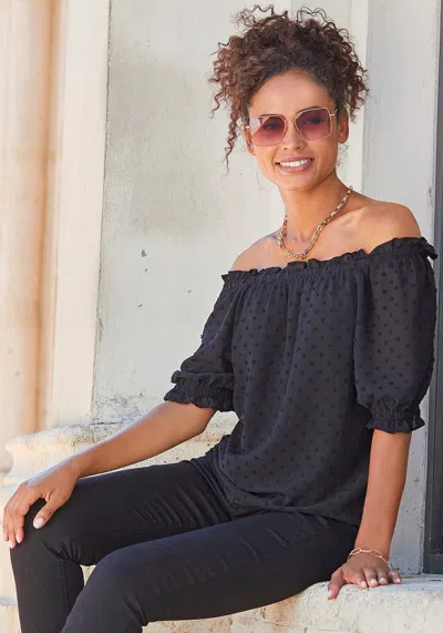 Lascana Women's Ruffled Off Shoulder Blouse In Black