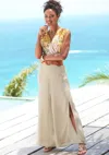 Lascana Women's Side Slit Wide Leg Pants In Beige