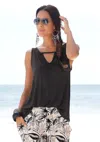 Lascana Women's Sleeveless Keyhole Top In Black