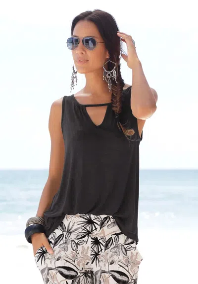 Lascana Women's Sleeveless Keyhole Top In Black