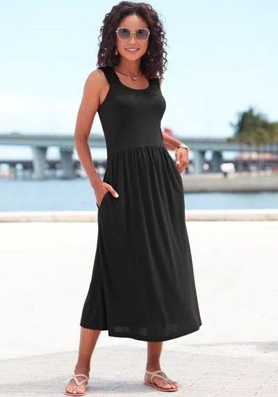 Lascana Women's Smocked Strap Dress In Black