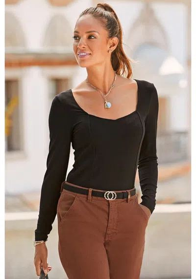 Lascana Women's Square Neckline Long Sleeve Top In Black