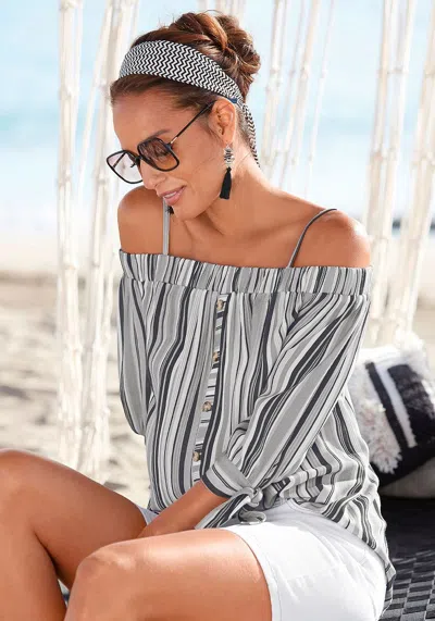 Lascana Women's Striped Cold Shoulder Blouse In Black