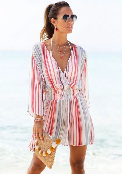 Lascana Women's Striped V-neck Cover-up Dress In Multi