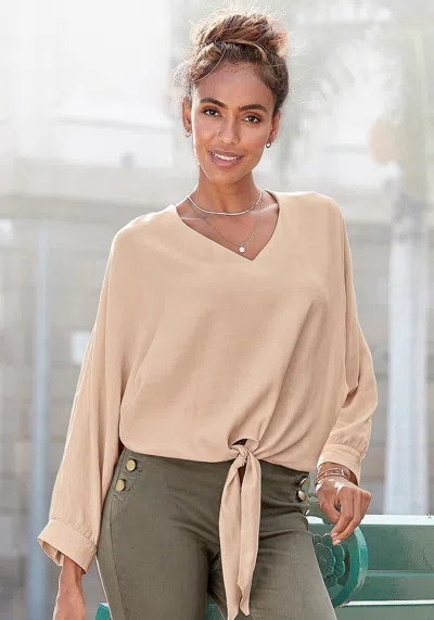 Lascana Women's Tie Front V-neck Blouse In Beige