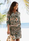 Lascana Women's Tie Sleeve Print Dress In Beige