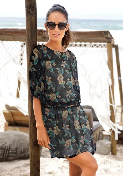 Lascana Women's Tropical Print Cover Up In Black