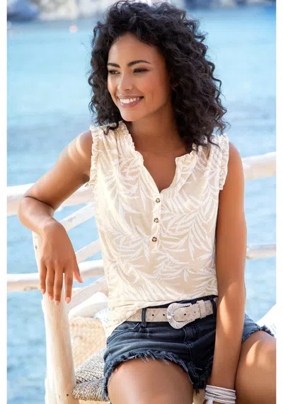 Lascana Women's Tropical Print Top In Sand