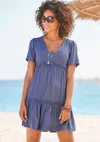 Lascana Women's V-neck Ruffle Dress In Purple