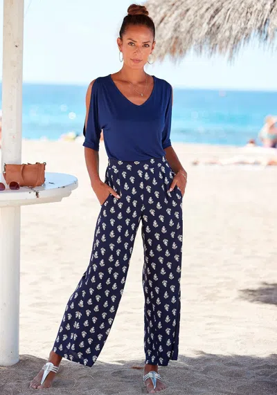 Lascana Women's Wide Leg Printed Pants In Blue