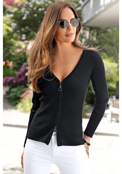 Lascana Women's Zipper Detail Ribbed Sweater In Multi