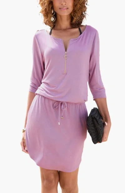Lascana Zipper Detail Mini Dress In Purple