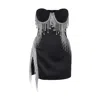 Lassyvn Women's Black / Silver Black Rhinestone Tassel Mini Dress In Black/silver