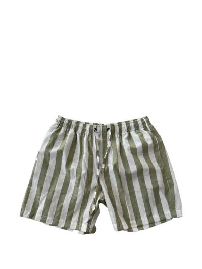 Last Call For Striped Drawstring Shorts In Green