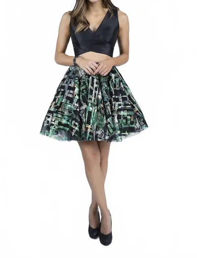 Last Dress City Lights Twirl Mini Dress In Black-green In Multi
