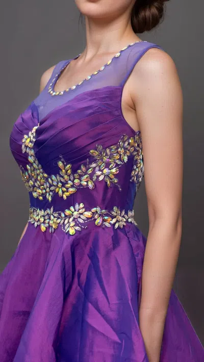 Last Dress Floral Appliqué Mesh Bodice Prom Dress In Purple