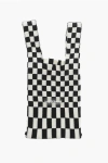 Last Frame Checked Knitted Tote Bag With Faux Leather Shoulder Strap