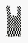 Last Frame Checked Knitted Tote Bag With Faux Leather Shoulder Strap In Multi