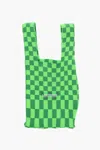 Last Frame Two-tone Checked Knitted Tote Bag In Green