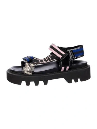 Pre-owned Last Leather Printed Slingback Sandals In Black