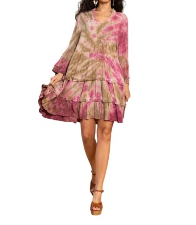 Last Queen Calypso Tie Dye Dress In Wine In Pink