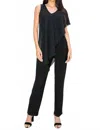 Last Tango Asymmetrical Chiffon Overlay Pantsuit In Black In Black