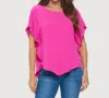 Last Tango Flowy Batwing Sleeve Airflow Top With Overlay In Berry