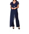 Last Tango Ms1059 - Jumpsuit W/ Chiffon Overlay In Navy In Blue