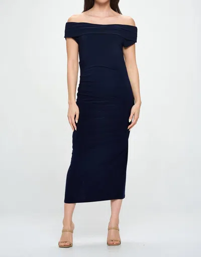 Last Tango Ruch Side Slit Midi Dress In Navy In Blue