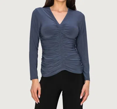 Last Tango Ruched V-neck Top In Metal In Blue