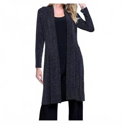 Last Tango Shimmer Long Duster Jacket In Blue In Black