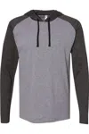 Lat Fine Jersey Hooded Long Sleeve Raglan T-shirt In Multi