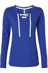 Lat Women's Fine Jersey Lace-up Long Sleeve T-shirt In Multi