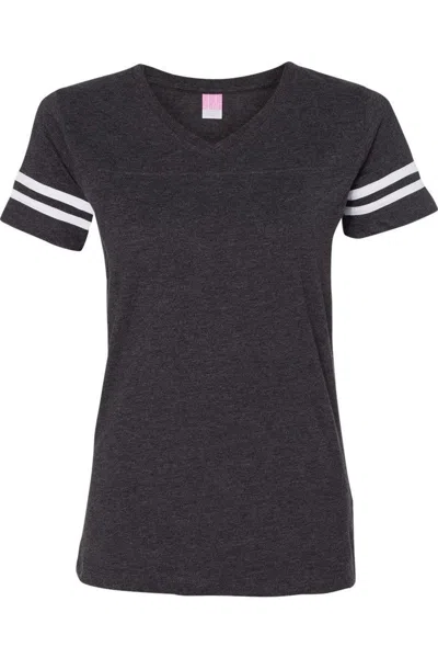 Lat Women´s Football V-neck Fine Jersey Tee In Black