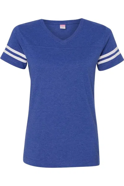 Lat Women´s Football V-neck Fine Jersey Tee In Blue