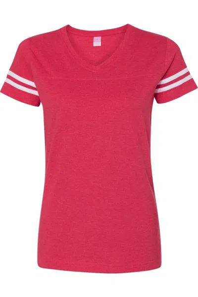 Lat Women´s Football V-neck Fine Jersey Tee In Multi