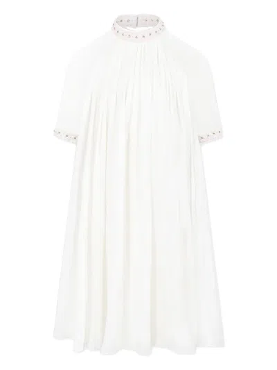 Làtara Kids' Sequin-collar Silk Dress In White