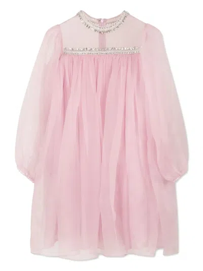 Làtara Kids' Sequinned Long-sleeve Silk Dress In Pink