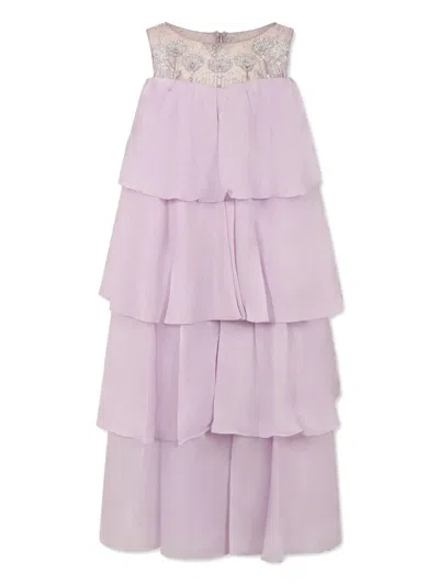 Làtara Kids' Sequinned Tiered Silk Dress In Purple