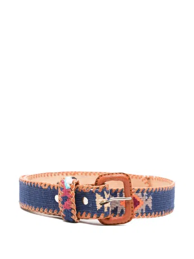 Latch Marine Embroidered Whipstitch-trim Belt In Blue