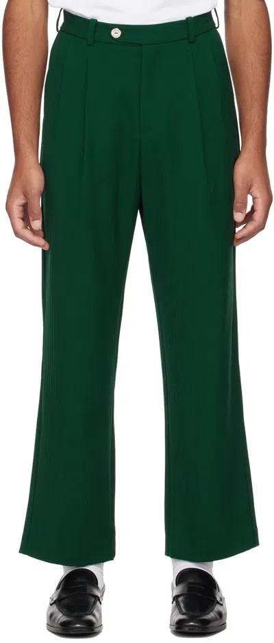 Late Checkout Green Pleated Trousers In Emerald Green