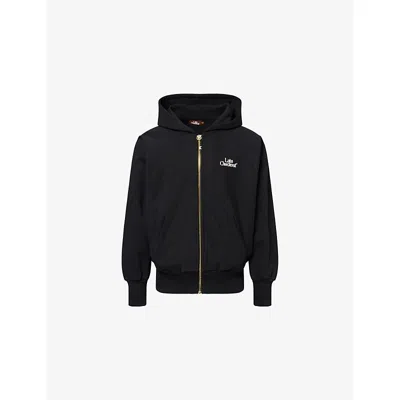 Late Checkout Mens Embroidered-branding Cotton-jersey Hoody Black