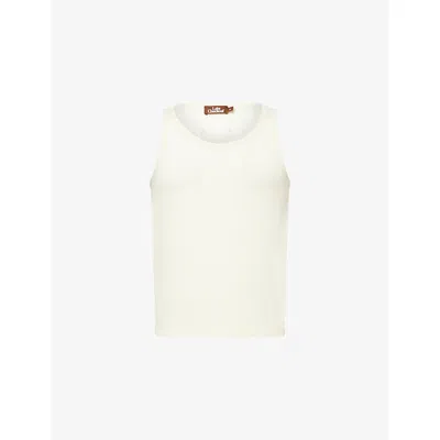 Late Checkout Mens Sleeveless Open-work Cotton-knit Top Cream