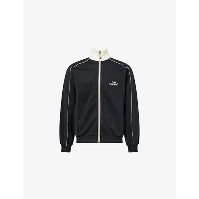 Late Checkout Mens High-neck Two-slip-pockets Woven Track Jacket Black