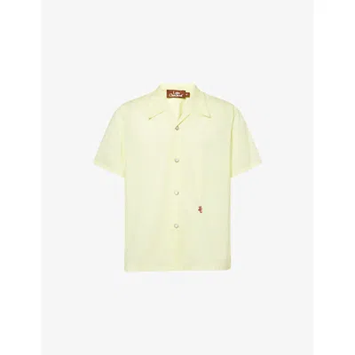 Late Checkout Mens Embroidered-branding Cotton-poplin Shirt Lime