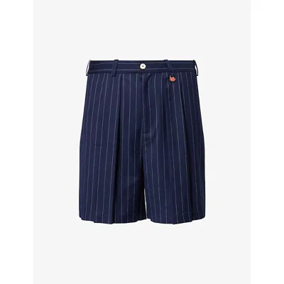 Late Checkout Mens Origami Striped Stretch-woven Shorts Navy