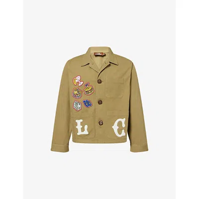 Late Checkout Mens Regular-fit Embroidered Cotton-blend Jacket Olive Xl