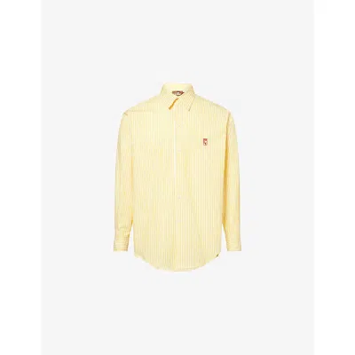 Late Checkout Mens Western Striped Cotton-poplin Shirt Yellow Xl