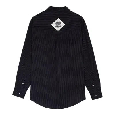 Late Checkout Navy Pinstripe Western Shirt In Black