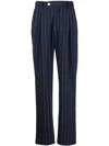 Late Checkout Navy Pinstripe Trousers In Blue